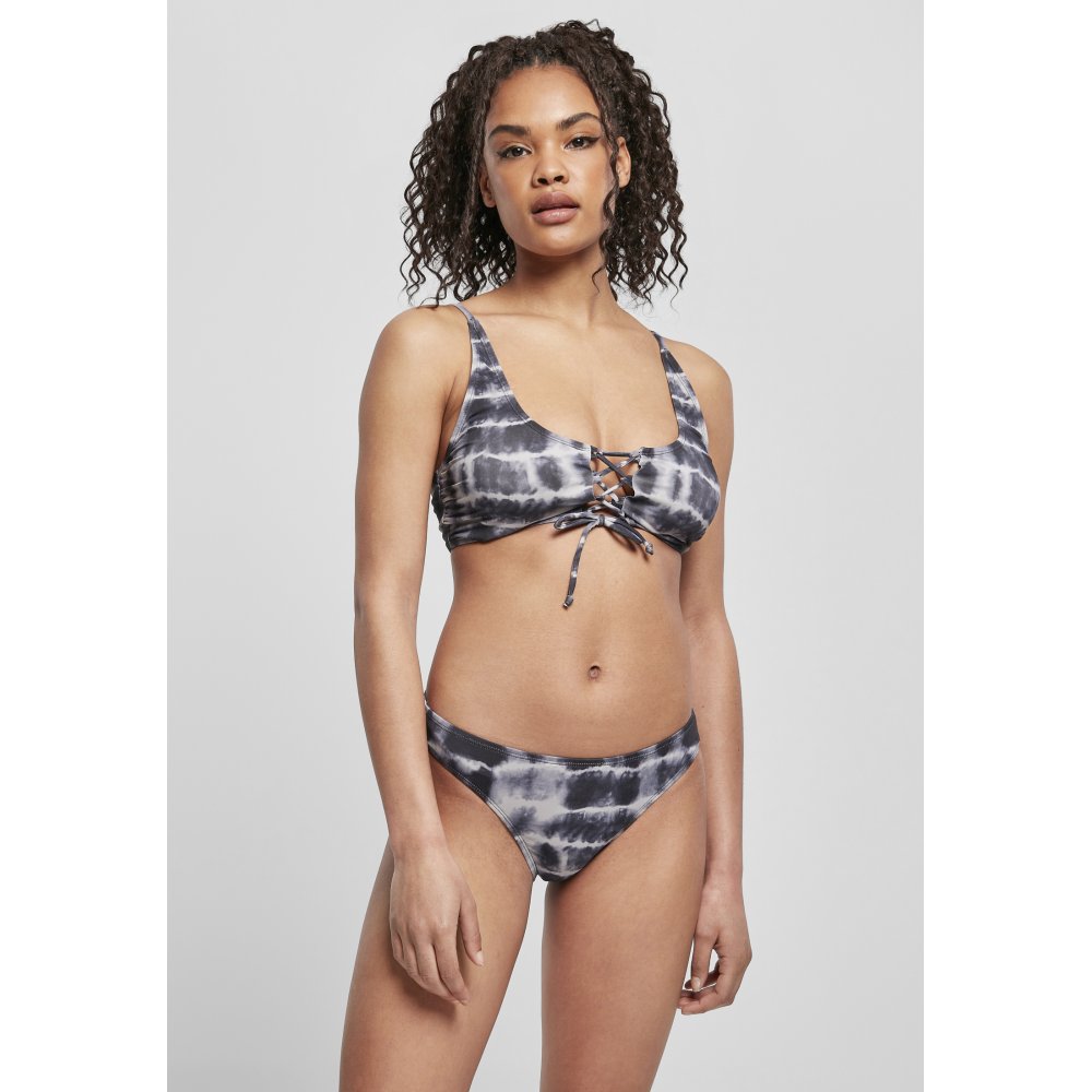 Urban Classics - Lace Up Tie Dye Bikini set - Black/White